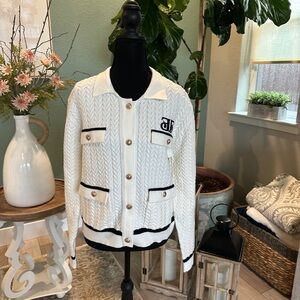Ellandemm White and Black Button-Up Cardigan